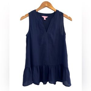 Lilly Pulitzer Navy Gramercy Peplum Top Size XXS